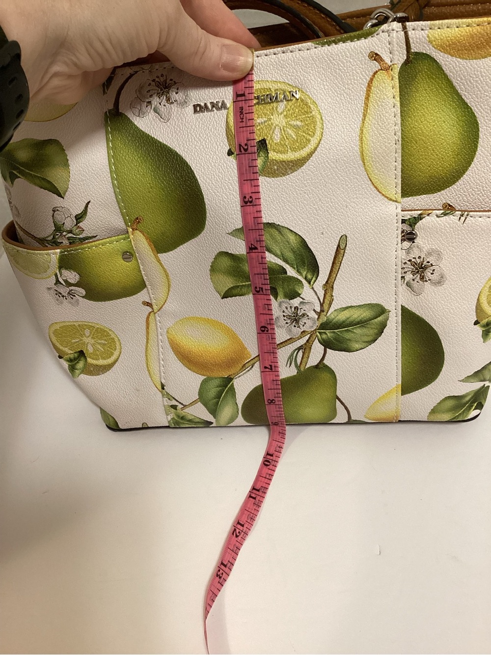 Dana Buchman Off-White Shoulder Bag with Green & Yellow Fruit Print - Picture 14 of 16